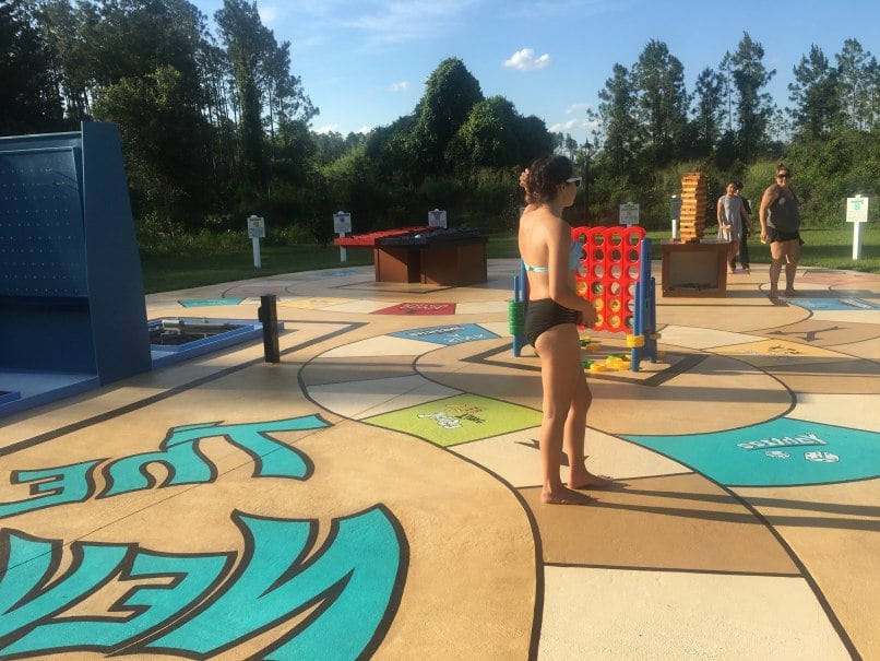 Giant outdoor concrete board game at Florida rental house for vacations and family reunions