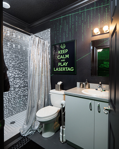 laser tag bathroom with light up glowing shower head