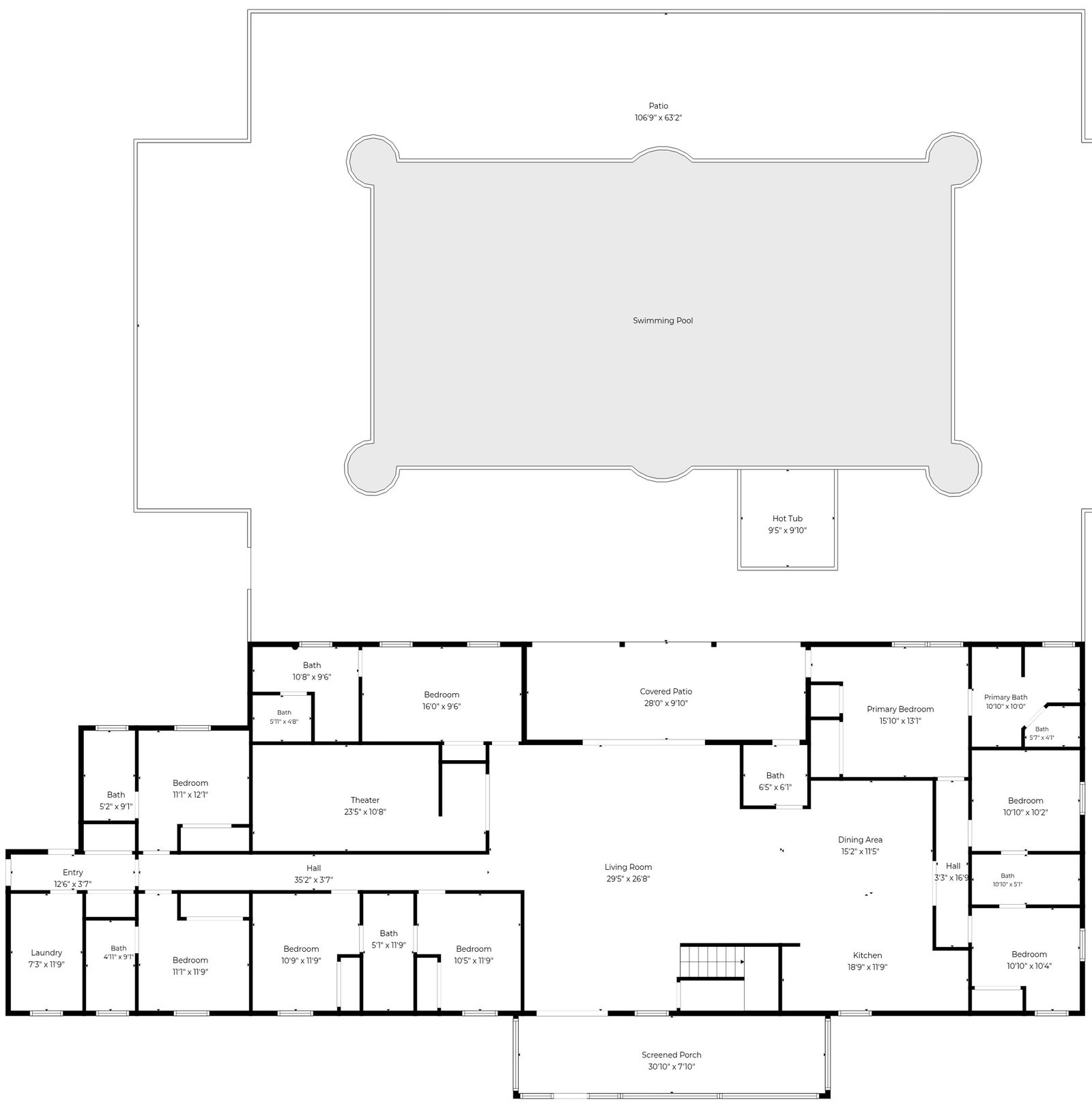 Great Escape Parkside first floor plan with the billiard table pool