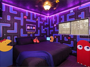The Ms. Pac-Man bedroom at Great Escape Parkside retreat